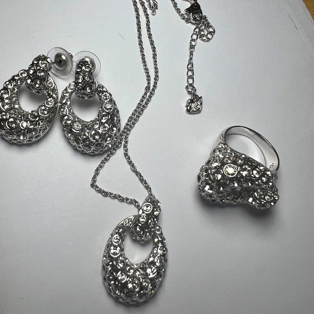Brand New Never Worn, Swarovski Crystal Rarely Set necklace, earrings, ring sz58